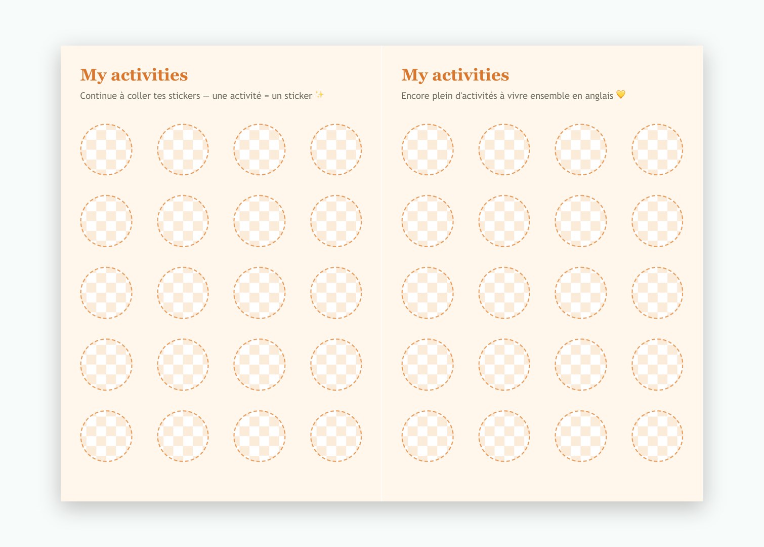 Double page intérieure du passeport : les ronds où coller les stickers